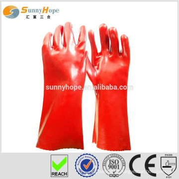 Sunnyhope red PVC coated security gloves,fishing gloves,waterproof car wash gloves